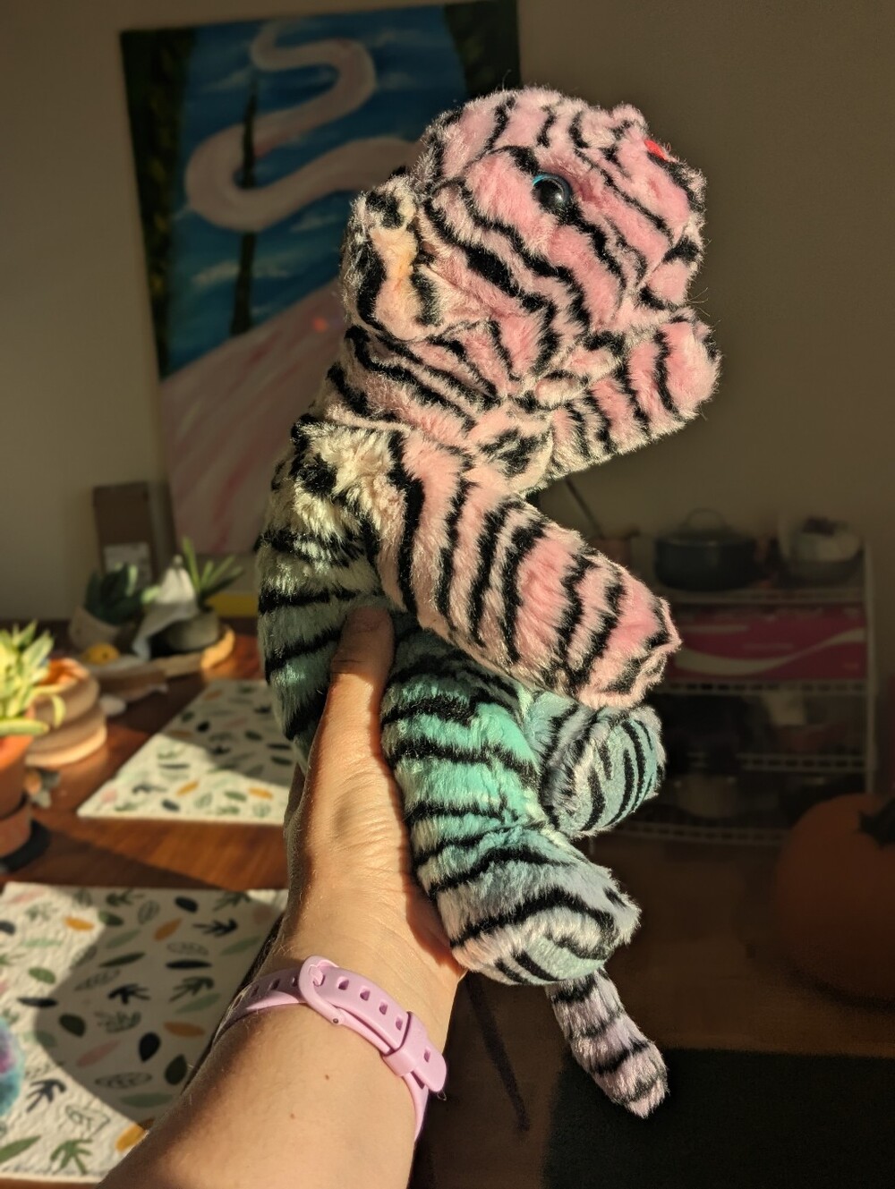 Handdyed Pastel Rainbow Vintage Beanie Buddy White Tiger